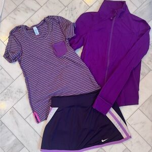 Ivivva (Lululemon) Striped Tee and Ivivva Jacket with Nike Tennis Skirt-Girls L